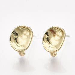 Alloy Stud Earring Findings, with Loop, Raw(Unplated) Pins, Oval, Light Gold, 11x9mm, Hole: 2mm, Pin: 0.8mm