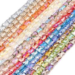 Ab color plateado cuentas de perlas de vidrio transparente, palo de bambú facetado, color mezclado, 10.5~11x8x5mm, agujero: 1 mm, aproximamente 59~60 pcs / cadena, 24.41~24.80'' (62~63 cm)