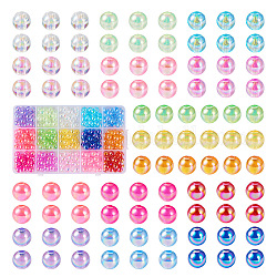 Pandahall 300pcs 15 couleurs perles acryliques transparentes, couleurs ab, ronde, couleur mixte, 8mm, Trou: 2mm, à propos 20pcs / couleur