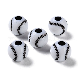 Perles européennes en acrylique opaque, le style de l'artisanat, Perles avec un grand trou   , balle de tennis, blanc, 11x10.5mm, Trou: 4mm, environ 1000 pcs/500 g