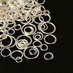 Iron Jump Rings, Open Jump Rings, Mixed Size, Silver Color Plated, 18~21 Gauge, 4~10x0.7~1mm