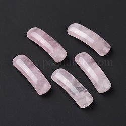 Colgantes de conector de cuarzo rosa natural, tubo curvado, arco, 36~37x10.5~11x5.5~6mm, agujero: 1.2 mm