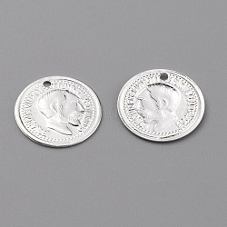 Encantos de latón, Plateado de larga duración, encantos de monedas, redondo plano con edward vii, 925 plata esterlina, 12.5x0.7mm, agujero: 1 mm