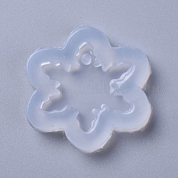 Moldes de silicona de calidad alimentaria con colgante navideño, moldes de resina, para resina uv, fabricación de joyas de resina epoxi, copo de nieve, blanco, 39x39x7mm, agujero: 3 mm, diámetro interior: 28x28 mm