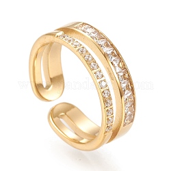 Anillos de puño de 304 acero inoxidable, anillos abiertos, con un claro zirconia cúbico, dorado, tamaño de 6~9, diámetro interior: 16~19 mm