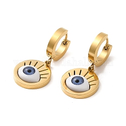 Placcatura sotto vuoto 304 orecchini a cerchio pendenti con occhio in acciaio inossidabile con perline di plastica, oro, 32x15mm