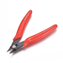 45# Carbon Steel Jewelry Pliers, Flush Cutter, Shear, with Plastic Handles , Red, 126.5x79.5x12.5mm