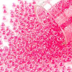 TOHO Round Seed Beads, Japanese Seed Beads, (978) Translucent Luminous Neon Pink, 8/0, 3mm, Hole: 1mm, about 220pcs/10g