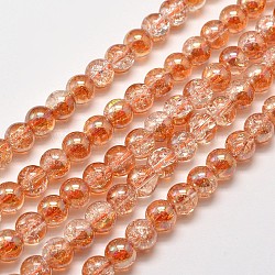 Hebras de perlas de cuarzo craquelado sintético electrochapa, Redondo medio arco iris plateado, chocolate, 6mm, agujero: 1 mm, aproximamente 66 pcs / cadena, 15.7 pulgada