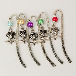Tibetan Style Bookmarks/Hairpins for Valentine's Day, with Glass Pearl Beads, Rose, Mixed Color, 84mm