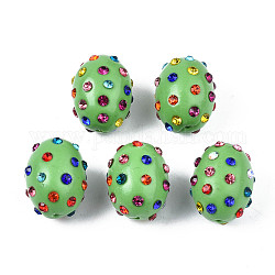 Perles de strass en argile polymère, Perles de boule pavé disco , ovale, lime green, pp15 (2.1~2.2mm), 16.5~18x13~14mm, Trou: 1mm