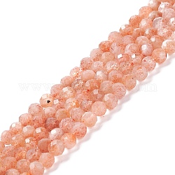 Chapelets de perles de sunstone naturelle naturelles, ronde, facette, Grade a, 4mm, Trou: 0.8mm, Environ 91 pcs/chapelet, 15.12'' (38.4 cm)