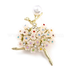 Broche de aleación de bailarina con perla de resina, exquisito pin de solapa de rhinestone para niña mujer, dorado, colorido, 59x45x16.5mm, pin: 0.8 mm