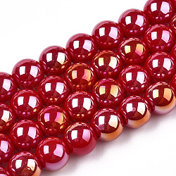 Chapelets de perles en verre opaque électrolytique, de couleur plaquée ab , ronde, rouge, 8~8.5mm, Trou: 1.5mm, Environ 51~53 pcs/chapelet, 14.96 pouce ~ 15.55 pouces (38~39.7 cm)