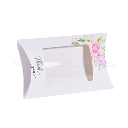 Scatole di cuscini di carta, confezione regalo di caramelle regalo, con finestra chiara, Modello floreale, bianco, 12.5x8x2.2cm