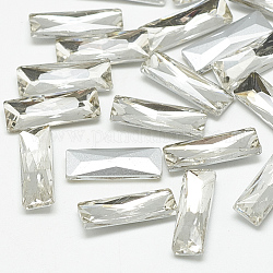 Cabujones de cristal con rhinestone, espalda plateada, facetados, Rectángulo, cristal, 7x3x2mm