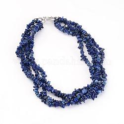 Chip Natural Lapis Lazuli Beaded Multi-Strand Necklaces, with Tibetan Style Alloy Toggle Clasps, 15.75 inch