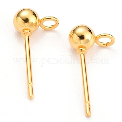 304 Stainless Steel Ball Stud Earring Findings, with Loop, Golden, 15x7x4mm, Hole: 1.7mm, Pin: 0.8mm
