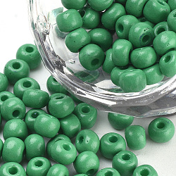 Backlack Glasperlen, Runde, mittleres Seegrün, 4~4.5x3 mm, Bohrung: 1~1.2 mm, ca. 4500 Stk. / Beutel, ca. 450 g / Beutel