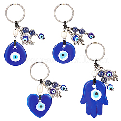 PH PandaHall 4pcs Evil Eye Keychains, 4 Styles Blue Evil Eye Charms Pendants with Keyring Heart/Round/Teardrop/Hamsa Hand Pendants Good Luck Jewelry for Wrislet Keychain Necklace Birthday Gift Bag