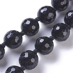 Natural Black Agate Beads Strands, Faceted, Round, 14~14.5mm, Hole: 1.2mm, about 29pcs/strand, 15.3 inch~15.75 inch(39~40cm)