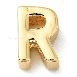 Acumular charms de la diapositiva de latón chapado, sin plomo y cadmio, real 18k chapado en oro, carta, letra r, 7.5x5x3.5mm, agujero: 1.2 mm