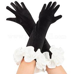 Velvet with Polyester Sleeves, Bridal Long Finger Gloves, Black, 430x120x110mm
