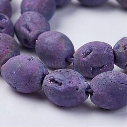 Chapelets de perles en agate de géode naturelle druzy électrolytique, tambour, violet, 9.5~10.5x8mm, Trou: 1mm, Environ 20 pcs/chapelet, 7.48 pouce
