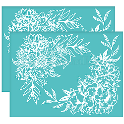 Self-Adhesive Silk Screen Printing Stencil, for Painting on Wood, DIY Decoration T-Shirt Fabric, Turquoise, Flower, 280x220mm