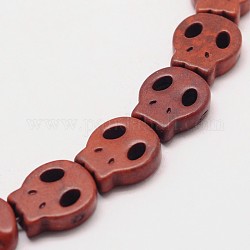 Hebras de cuentas de turquesa sintética con calavera, teñido, marrón, 28x25x4mm, agujero: 1 mm, aproximamente 14 pcs / cadena, 15.7 pulgada