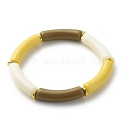 Imitation Jade Acryl Curved Tube Perlen Stretch-Armband für Frauen, dunkel Goldrute, Innendurchmesser: 2-1/8 Zoll (5.3 cm)