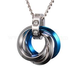 304 acero inoxidable enclavamiento de colgantes anillo, con circonita, azul y acero inoxidable Color, 25x22x12.5mm, agujero: 7 mm