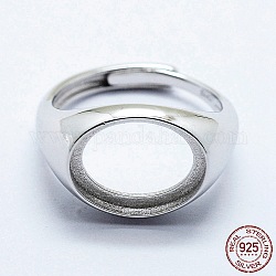 Componentes del anillo de dedo de plata de primera ley con baño de rodio, ajustable, oval, Platino, tamaño 925 (7 mm), 17.5 mm de ancho, Bandeja: 2.5 mm