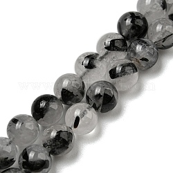 Qualité d'un brin de perles de quartz tourmaliné naturel/quartz rutilé noir, ronde, 6mm, Trou: 0.8mm, Environ 64 pcs/chapelet, 15.43'' (39.2 cm)