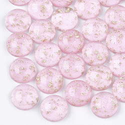 Cabuchones de resina, con polvo de brillo y papel de oro, semicírculo, rosa, 12x5.5mm