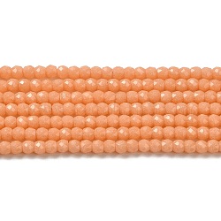 Fili sintetici perline di pietra luminosa, sfaccettato, tondo, si illuminano al buio, arancione, 4x3.5mm, Foro: 0.7 mm, circa 102pcs/filo, 14.37 pollice (36.5 cm)