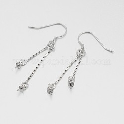 Sterling Silver Earring Hooks Findings, with Cup Pearl Bail Pin, for Half-drill Beads, Platinum, 45x3x19mm