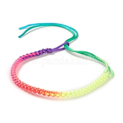 Fabrication de bracelets réglables tressés en polyester couleur arc-en-ciel pour femmes, colorées, 12-3/8~12-1/2 pouce (31.4~31.8 cm), 4mm