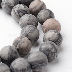 Carte naturelle givrée ronde pierre / pierre picasso / perles de jaspe picasso, 8mm, Trou: 1mm, Environ 47~48 pcs/chapelet, 15 pouce
