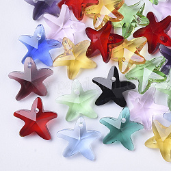 Encantos de cristal transparente, Estrella de mar / estrellas de mar, color mezclado, 14x15x6mm, agujero: 0.8 mm