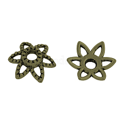 6-Petal Tibetan Style Alloy Flower Bead Caps, Cadmium Free & Nickel Free & Lead Free, Antique Bronze, 10x9x3mm, Hole: 2mm
