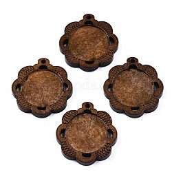 Supports de cabochon en bois peint à la bombe, base de pendentif, fleur, brun coco, plateau: 25 mm, 38.5x36x5 mm, Trou: 2.5mm