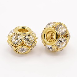 Brass Grade A Rhinestone Lantern Beads, Golden, 11x9mm, Hole: 3mm