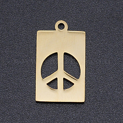 201 Stainless Steel Laser Cut Pendants, Rectangle with Peace Sign, Golden, 18.5x10.5x1mm, Hole: 1mm