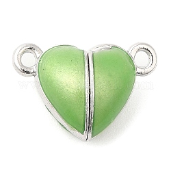 Chiusure magnetiche smaltate in lega di cuore, per la realizzazione di collane, bracciali, ciondoli, gioielli di coppia, platino, verde lime, 10x15x7mm, Foro: 1.4 mm