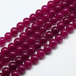 Chapelets de perles en jade de Malaisie naturelle, perles rondes teints, support violet rouge, 6mm, Trou: 1mm, Environ 64 pcs/chapelet, 15 pouce