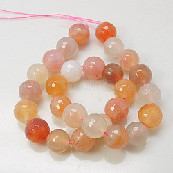 Faceted Natural Agate Beads Strands, Round, Dyed & Heated, 10mm, Hole: 1mm, about 35pcs/strand, 15.5inch