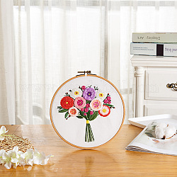 Flower Bouquet Pattern 3D Embroidery Starter Kits, including Embroidery Fabric & Thread, Needle, Instruction Sheet, Colorful, 290x290mm