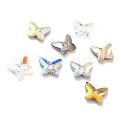 Boutons papillon 2 trou en verre strass, facette, couleur mixte, 14.5x17x5mm, Trou: 1.2mm