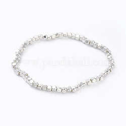 Bracciali elasticizzati con perline di ottone, cubo, colore argento placcato, 2-1/8 pollice (5.5 cm)